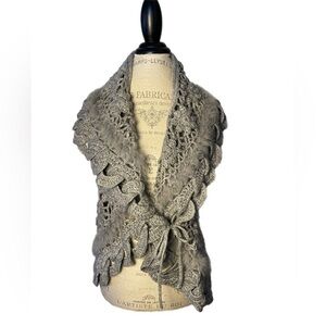 Emma G Gray Cardigan Vest Wool Blend Rabbit Fur Trim Size Small/Medium